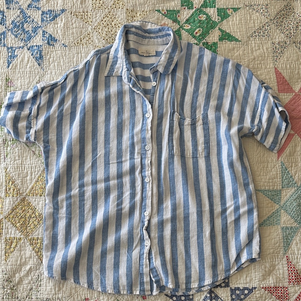 Thread and Supply Blue Striped Soft Linen Shirt